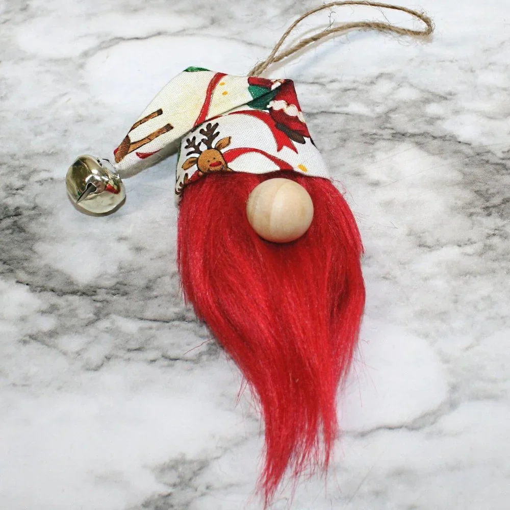 HAND CRAFTED Gnome Christmas Ornaments Set of 3 - White Christmas Mixed Print